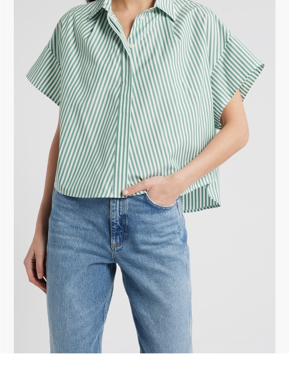 rag & bone Green and White Striped Short-Sleeve Boxy Shirt